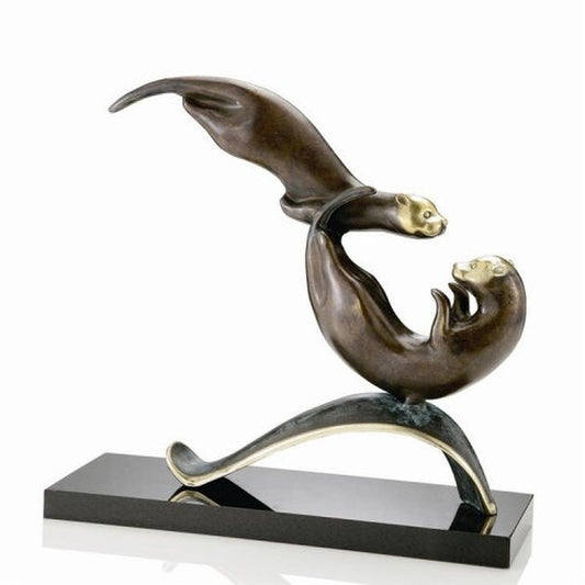 Balancing Act Sea Otters Brass Contemporary Art Sculpture