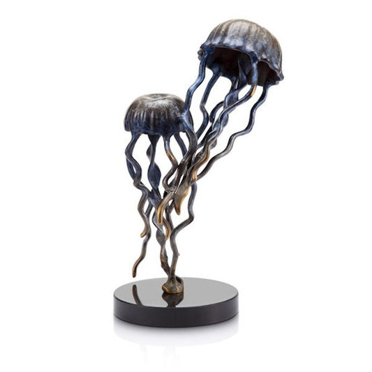 Jellyfish Pair on Marble Base Sculpture