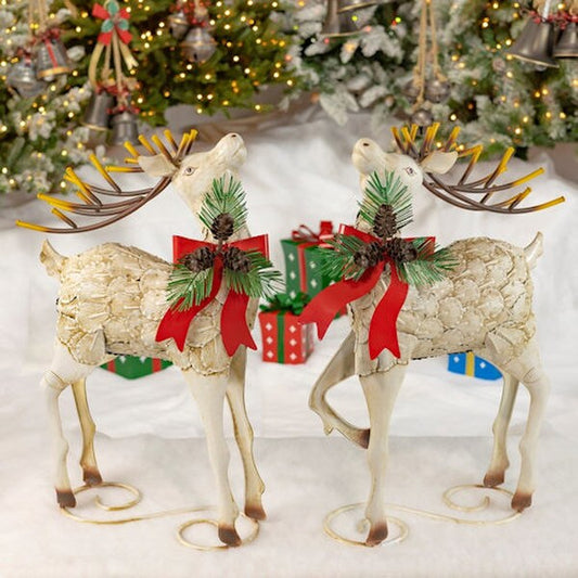 Tall Reindeer Christmas Vintage Charm Set of Two Statues Decorations