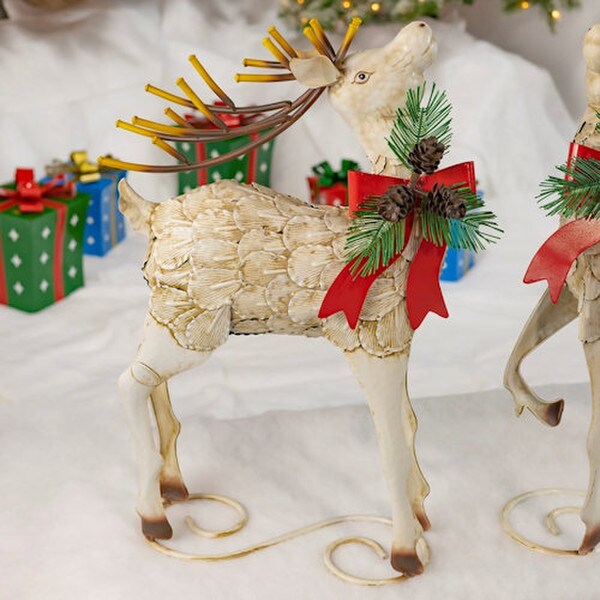 Left and Right Reindeer Christmas Vintage Charm Set of Two Sculptures