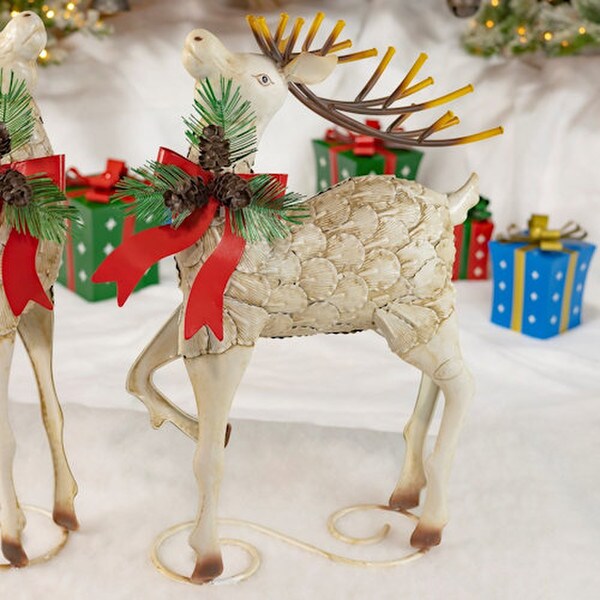 Left and Right Reindeer Christmas Vintage Charm Set of Two Sculptures