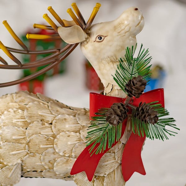 Metal Statues Left and Right Reindeer Christmas Vintage Charm Set of Two