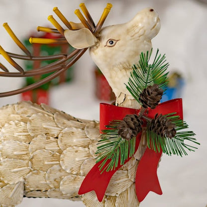 Metal Statues Left and Right Reindeer Christmas Vintage Charm Set of Two