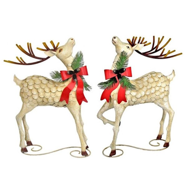 Steel Sculptures Left and Right Reindeer Christmas Vintage Charm Set of Two