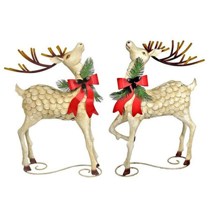Steel Sculptures Left and Right Reindeer Christmas Vintage Charm Set of Two