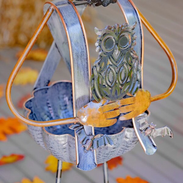 Pumpkin Witch with Owl Candy Holder Statue