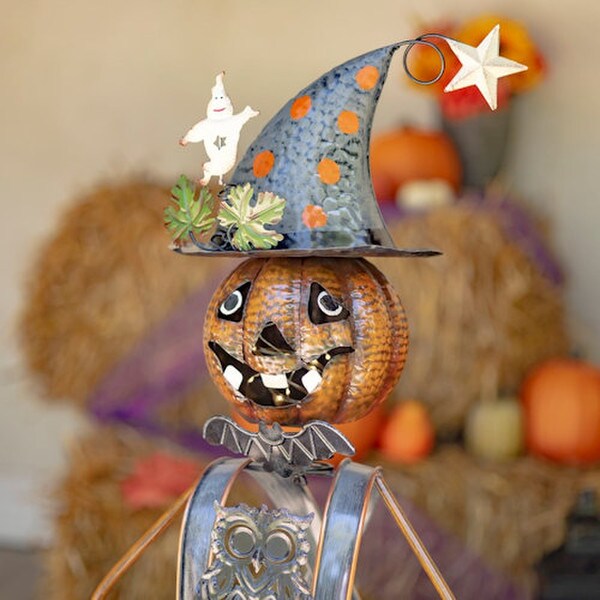 Pumpkin Witch with Owl Candy Holder Statue