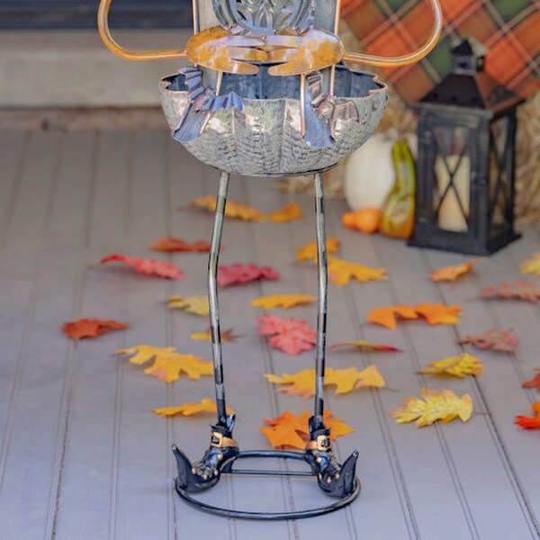 Pumpkin Witch with Owl Candy Holder Statue