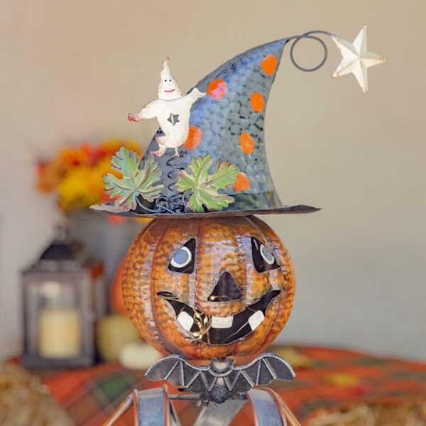 Pumpkin Witch with Owl Candy Holder Statue