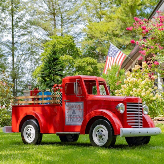 Large Iron Red Charleston Truck with LED Lights Christmas Decoration