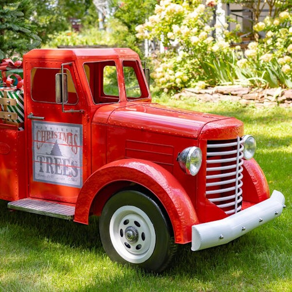 Large Iron Red Charleston Truck with LED Lights Christmas Tree Pickup