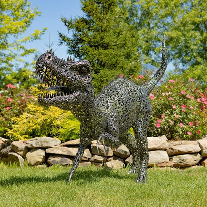 Outdoor Tyrannosaurus hand painted metallic black-bronze sculpture