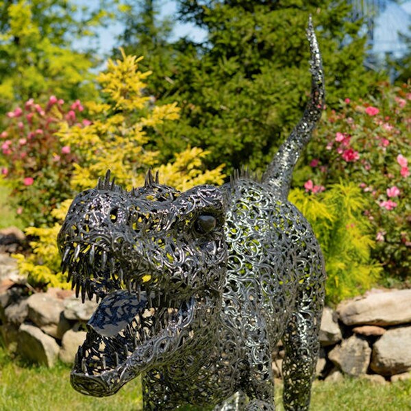 Giant crouching Dinosaur Metal Beast grand scale statue outdoor sculpture