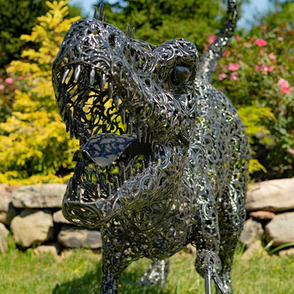 Roaring crouching Dinosaur Metal Beast sculpture T-Rex statue giant