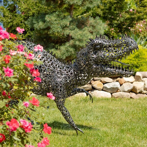 Crouching Tyrannosaurus Rex Outdoor Metal Statue T-Rex Sculpture Steel