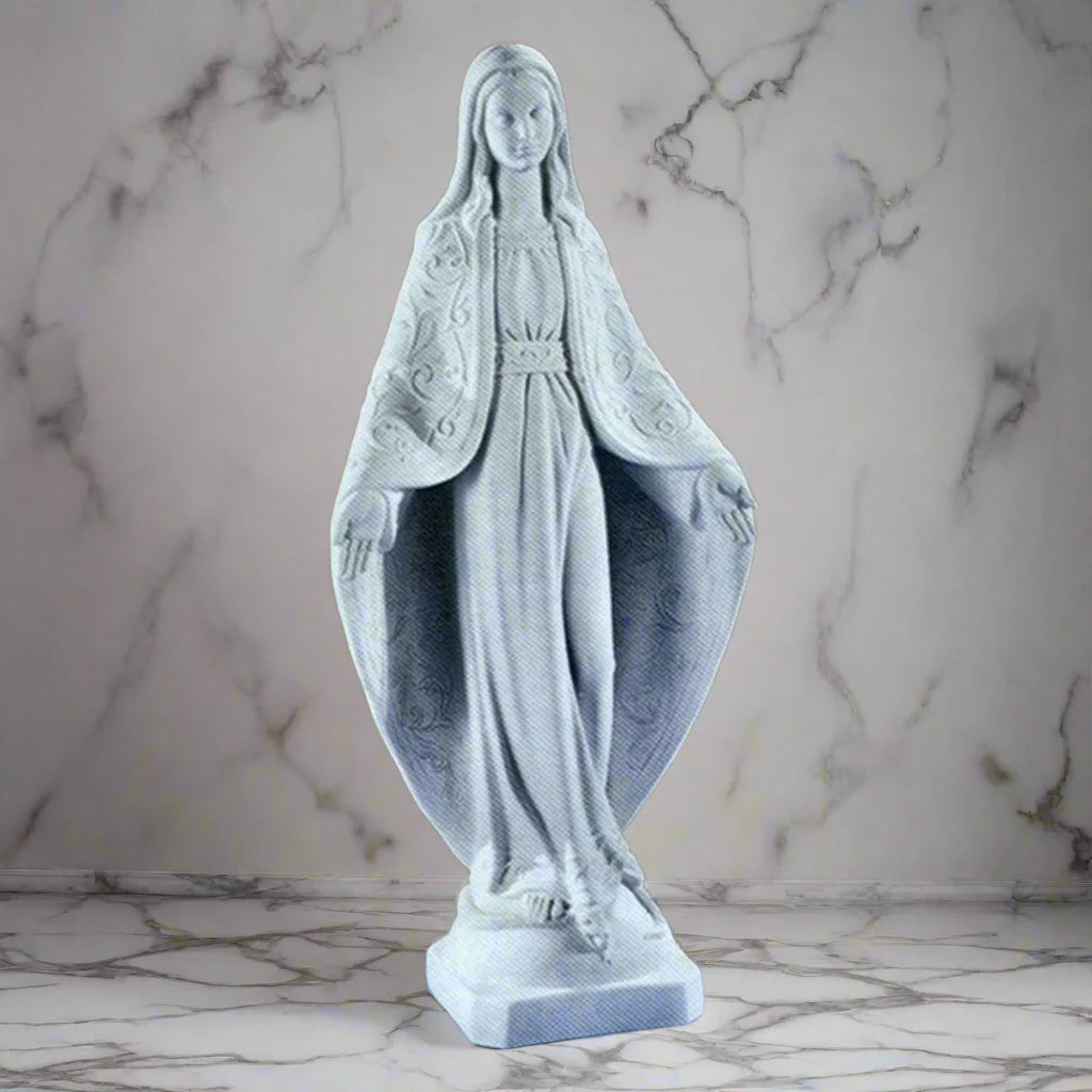 32-inch Italian marble Immaculate Conception Mary statue, ideal for Catholic gardens, church displays, or sacred home décor