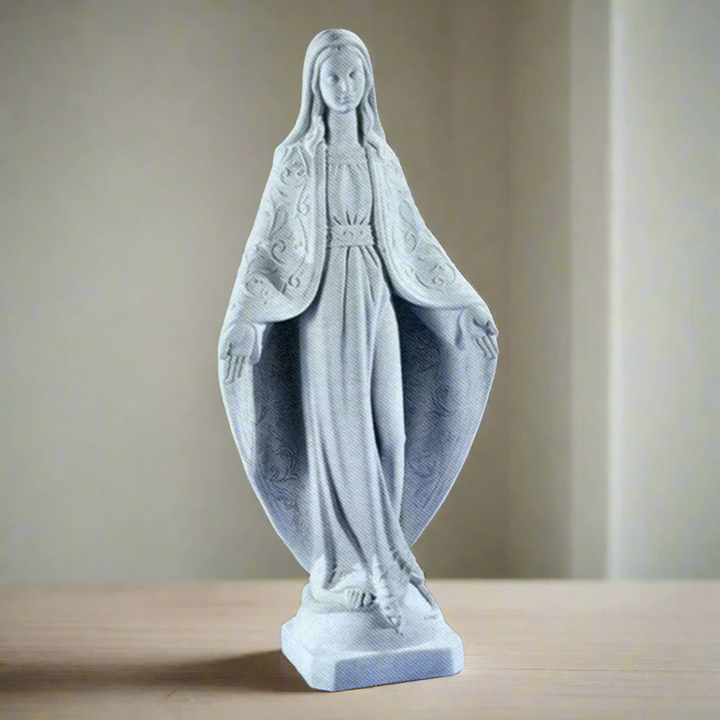 32-inch Italian marble Immaculate Conception Mary statue, ideal for Catholic gardens, church displays, or sacred home décor
