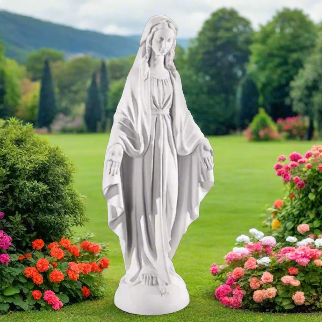 40-inch Italian marble Immaculate Conception Mary statue, perfect for Catholic gardens, chapels, or spiritual home displays