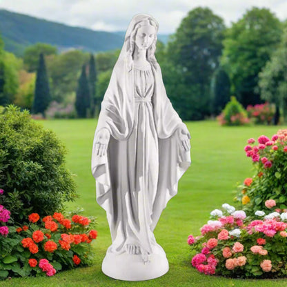 40-inch Italian marble Immaculate Conception Mary statue, perfect for Catholic gardens, chapels, or spiritual home displays