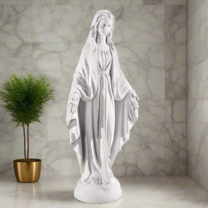 40-inch Italian marble Immaculate Conception Mary statue, perfect for Catholic gardens, chapels, or spiritual home displays