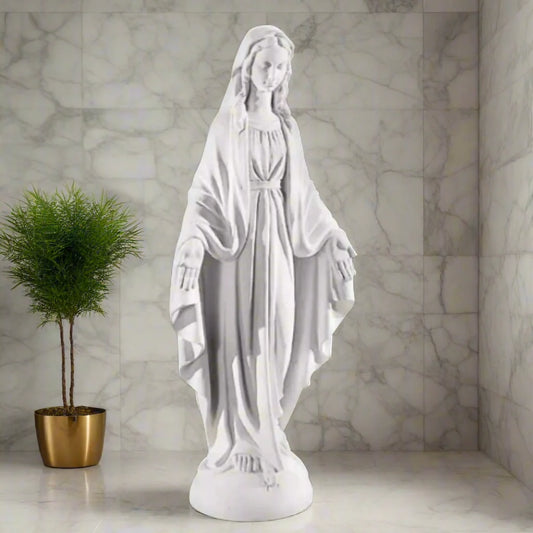40-inch Italian marble Immaculate Conception Mary statue, perfect for Catholic gardens, chapels, or spiritual home displays