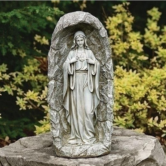 Immaculate Heart of Mary Grotto Statue Solar Light Garden Sculpture