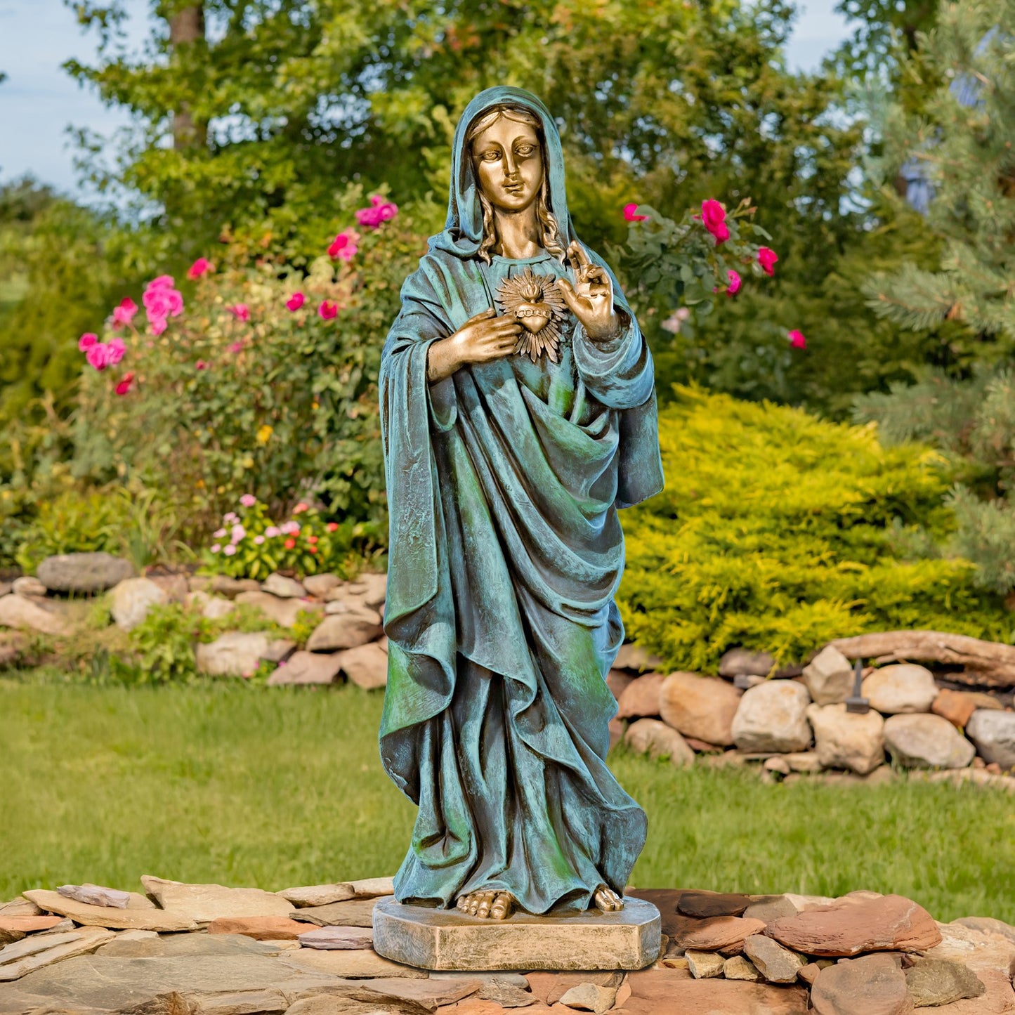Immaculate Heart of Mary garden statue 36 inch Madonna sculpture blessing sacred heart