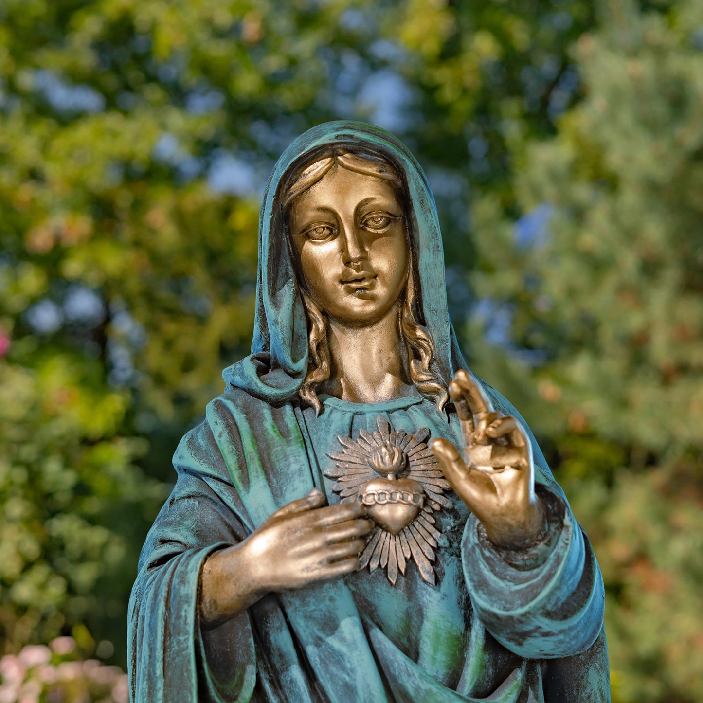 Immaculate Heart Mary outdoor faith statue blessing outdoor sculpture