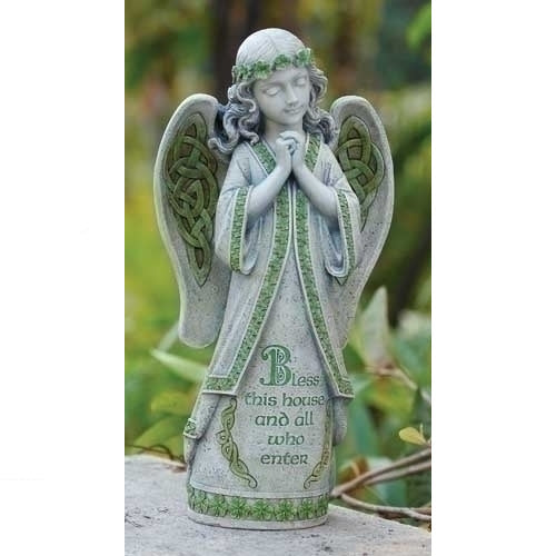 Irish Angel Statue – Bless This House Shamrock Garden Figurine Ireland Sculpture