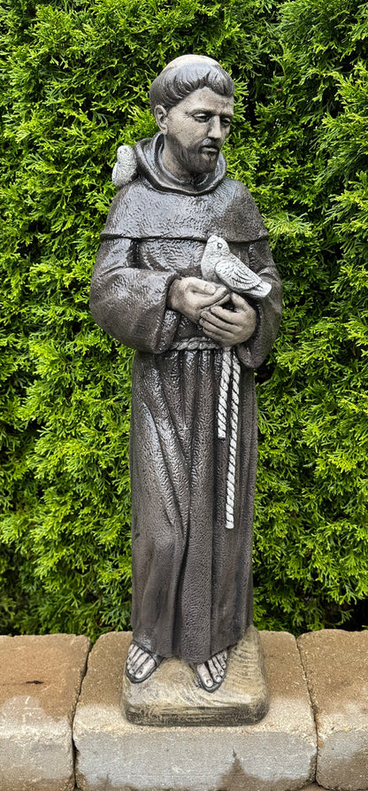Franciscan monk statue with robe, rope belt and sandals Saint Francis Italian garden sculpture