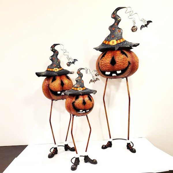 Jack-O-Lanterns Pumpkin Halloween Statues set of three