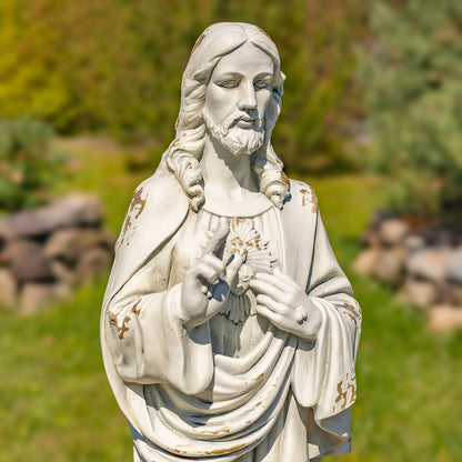 Close up of blessing Tall Jesus with Sacred Heart Garden Statue