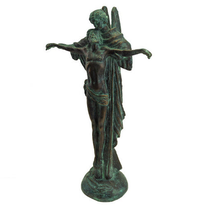 Jesus Attended by Angel Bronze Religious Sculpture shown in green bronze