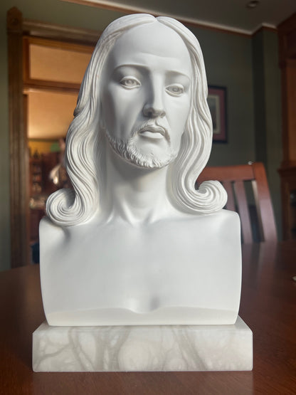 Jesus Christ bust alabaster sculpture Italian Egregia Workshop