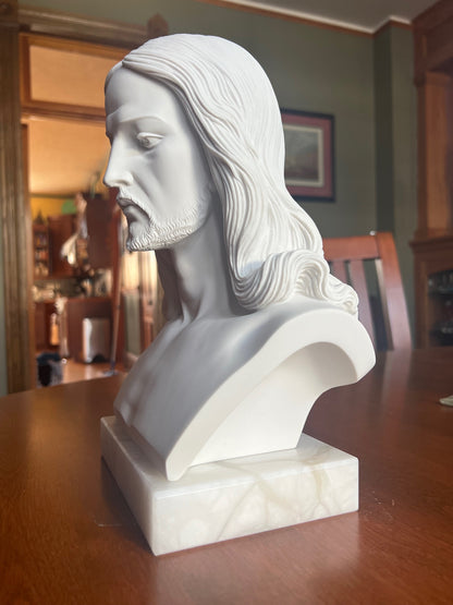 Catholic devotional Jesus sculpture classical Italian bust side view