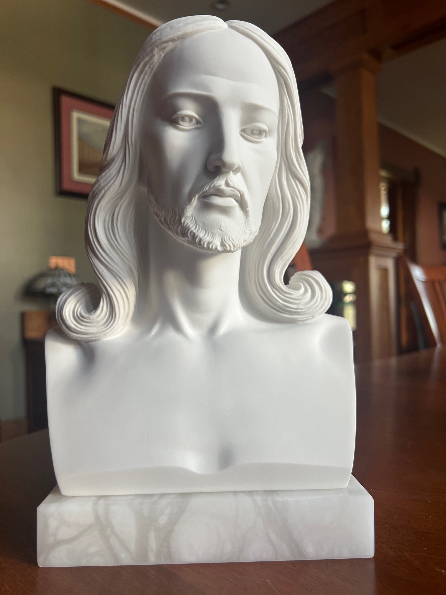 Italian alabaster Jesus Christ head sculpture Giannelli signed