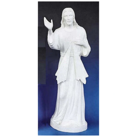 White statue of a Jesus Of Divine Mercy ,on a blue and black gradient background
