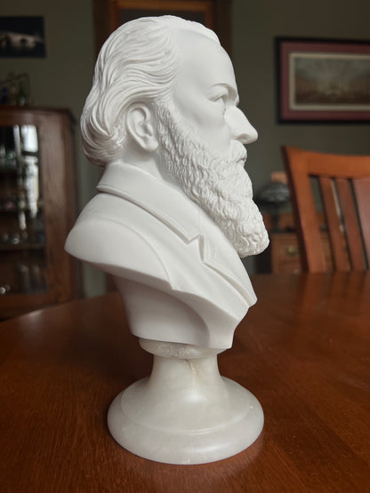Johannes Brahms bust alabaster sculpture Italian base side view