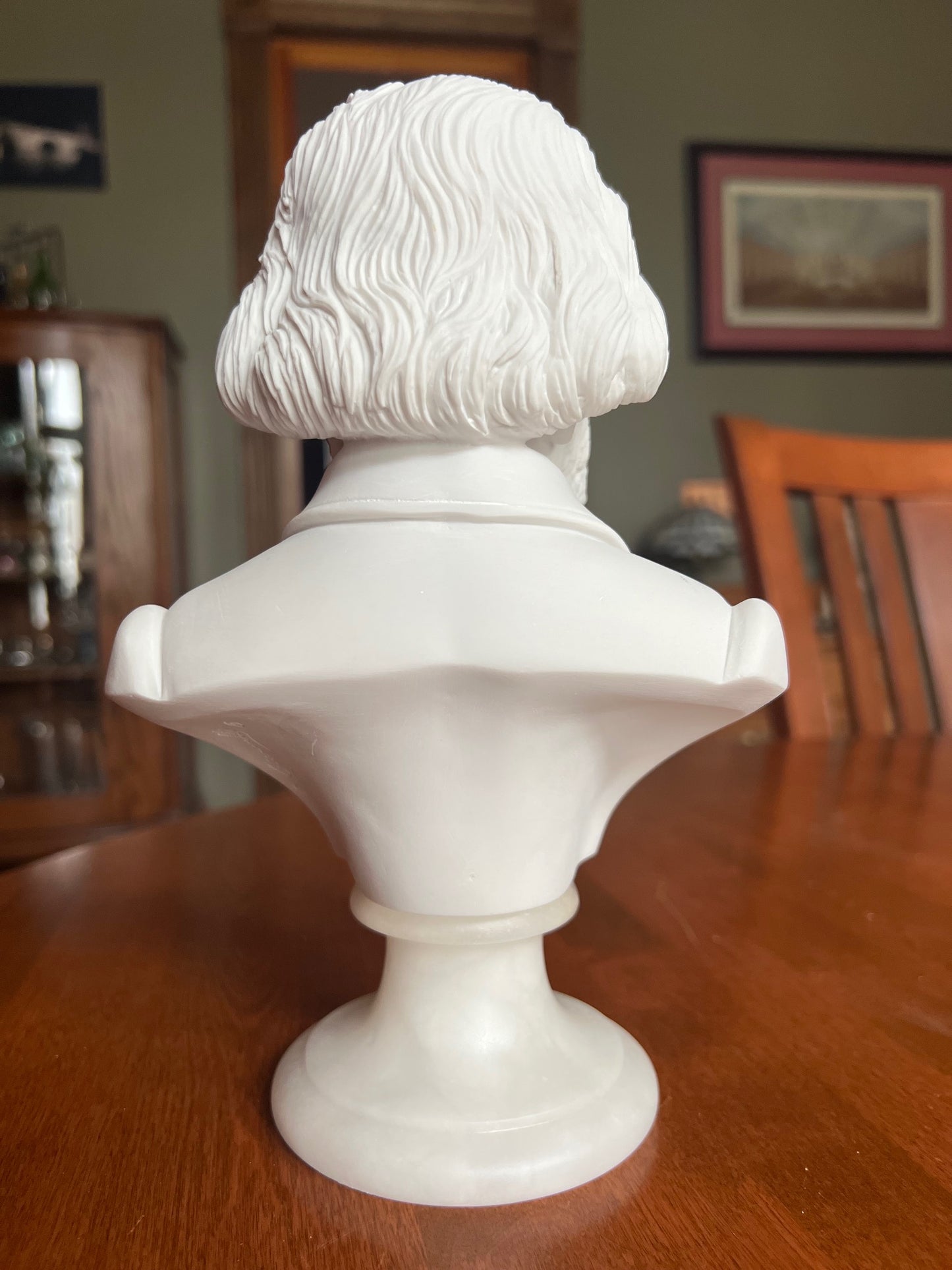 German composer Brahms statue white alabaster finish Back view