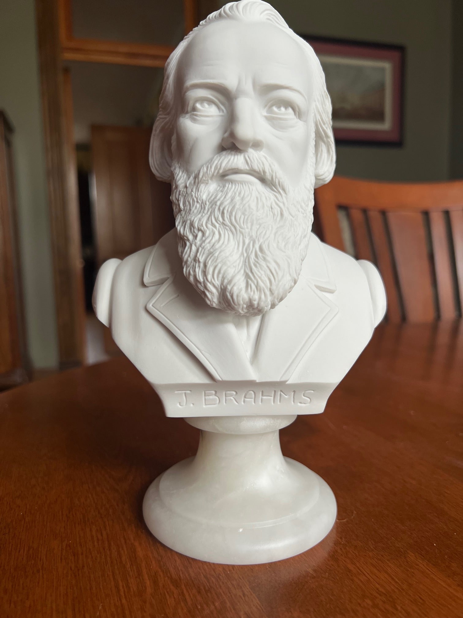 romantic era composer bust Brahms detailed beard sculpture