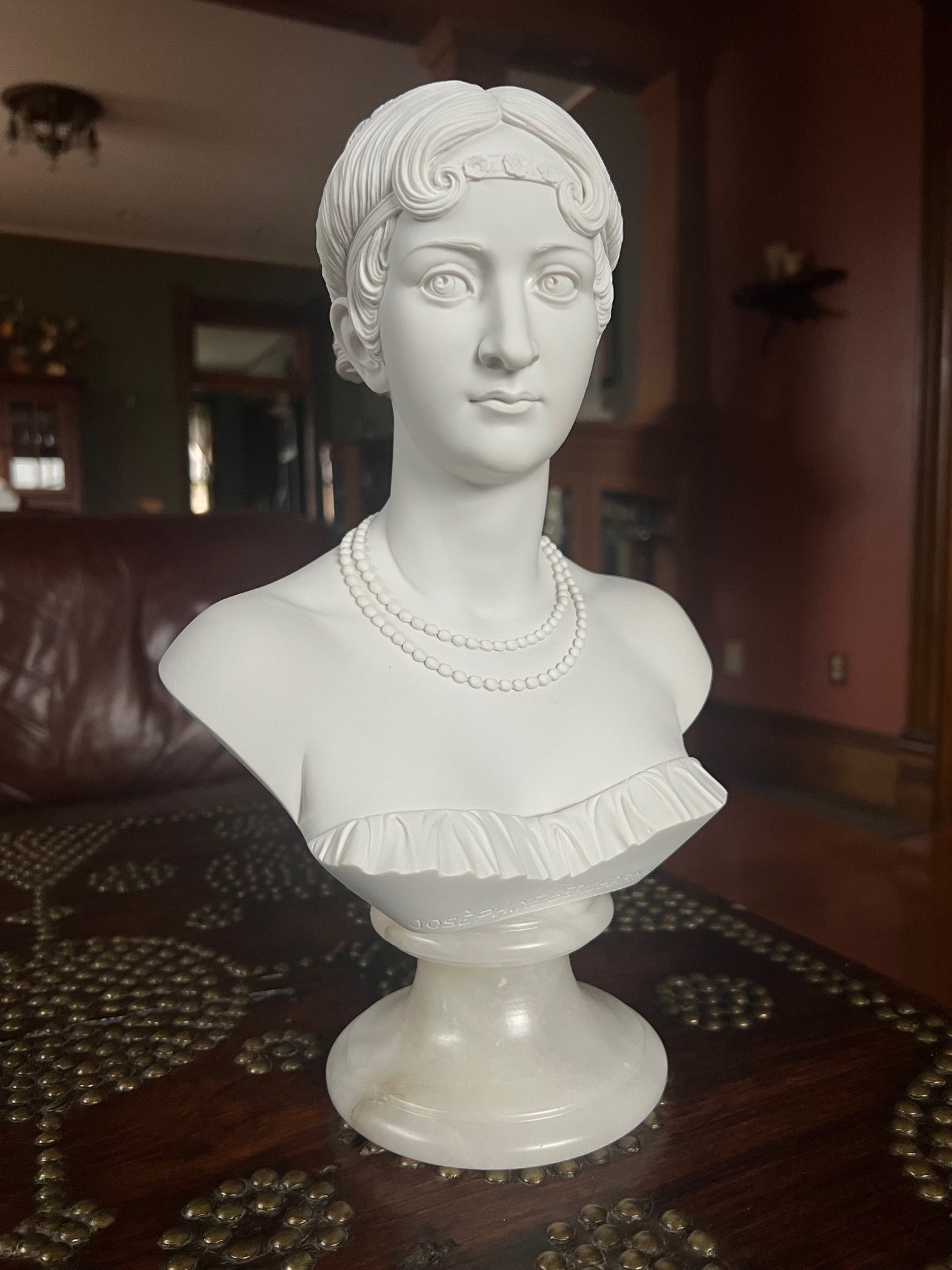 Empress Josephine Beauharnais Bust pearls around her neck statue marble