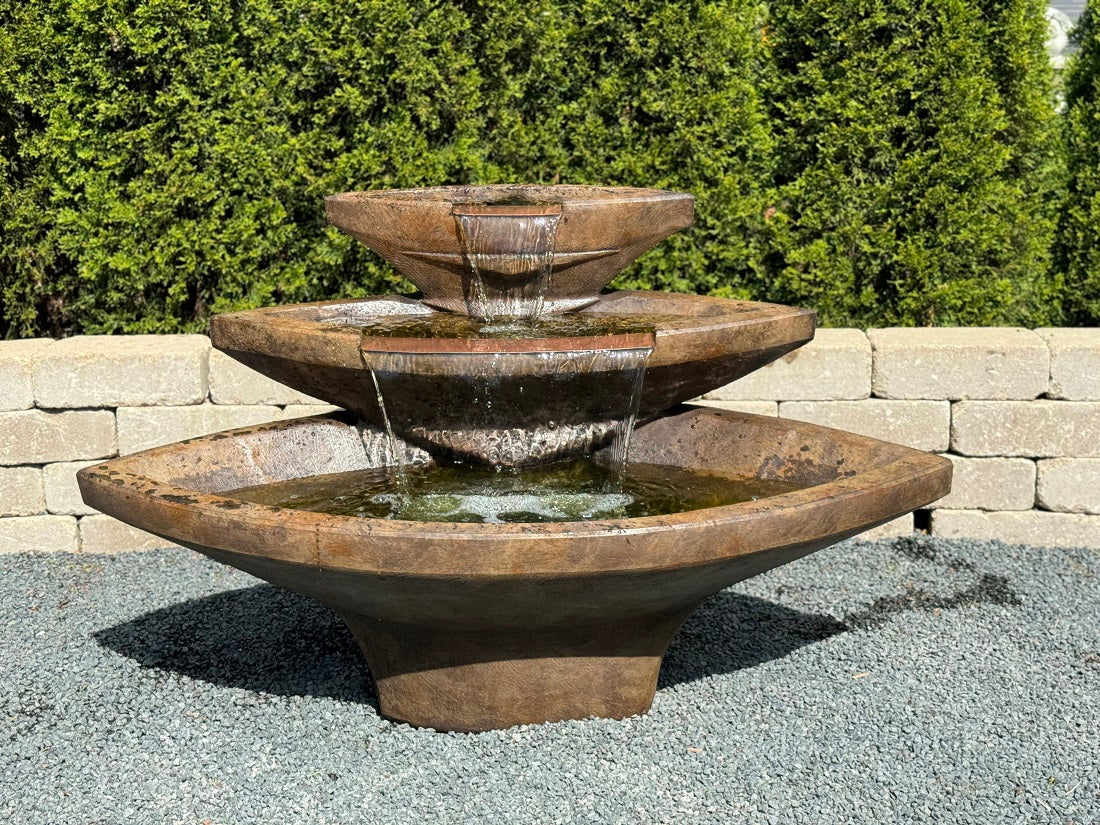Kayak Three-Tier Cascading Fountain with Light copper spillways modern in design