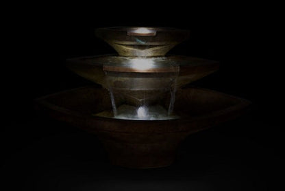 Kayak Fountain Lighted Cast Stone Shaped Cement contemporary Art night time view