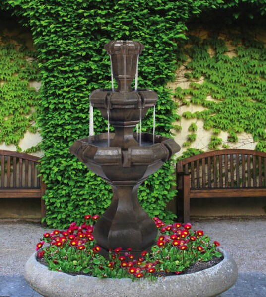 Kensington Two Tier Garden Fountain Cast Stone manor-style cascading outdoor water feature