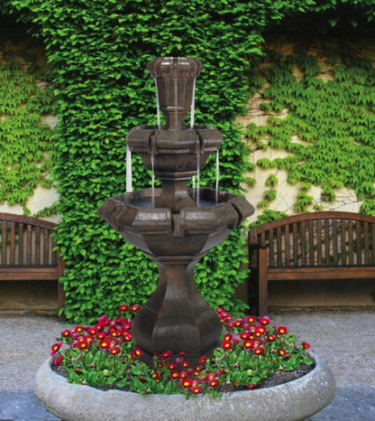 Kensington Two Tier Garden Fountain Cast Stone manor-style cascading outdoor water feature