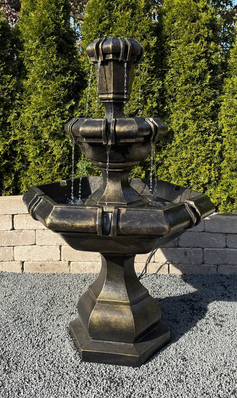 Kensington two-tier cast stone garden fountain 51 inches high manor-style cascading outdoor water feature