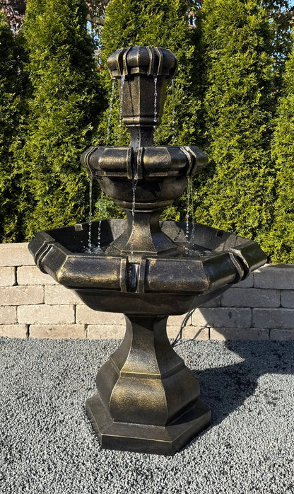 Kensington two-tier cast stone garden fountain 51 inches high manor-style cascading outdoor water feature
