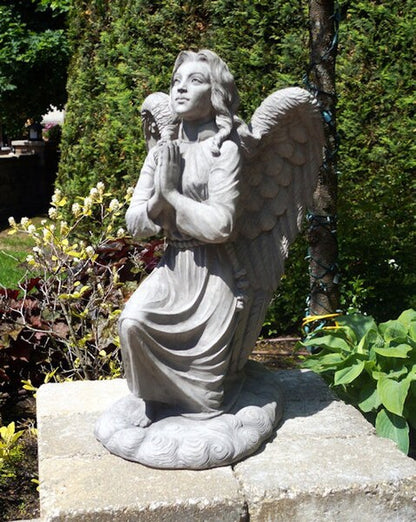 Kneeling Praying Angel on Cloud Memorial Statue Cement Sculptures