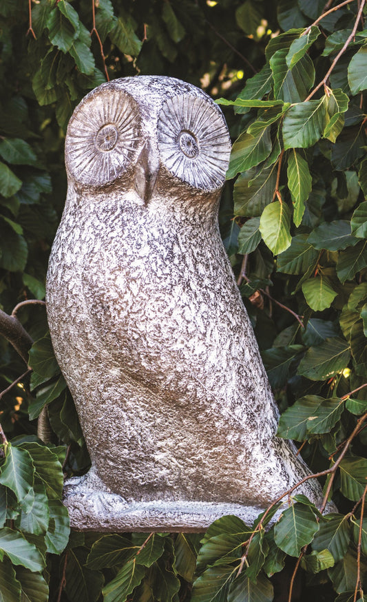 Retro cast stone owl garden sculpture Mid-Century heavy weight statue