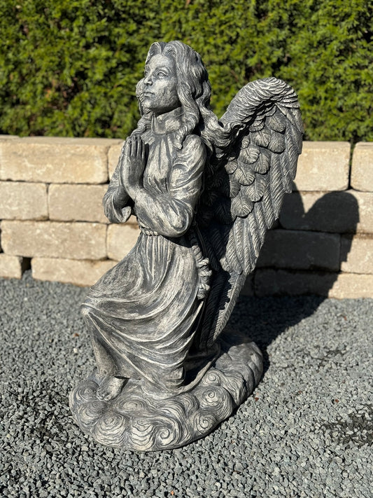 Kneeling Praying Angel on Clouds Memorial Statue 